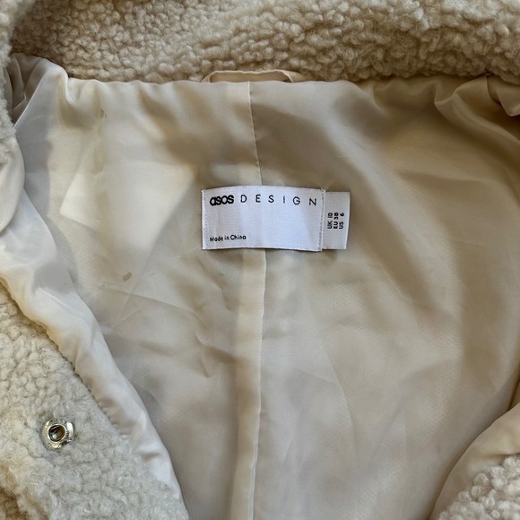ASOS Desing womens‎ beige cream teddy fleece snap front jacket Sz 6 - Picture 5 of 11